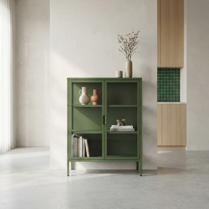 Armoire vitrine acier et verre trempé 2 portes 80cm ARKANSAS