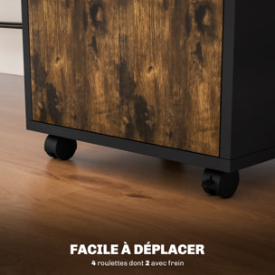 Caisson de bureau rangement bureau sur roulettes tiroir placard niche panneaux particules brun rustique