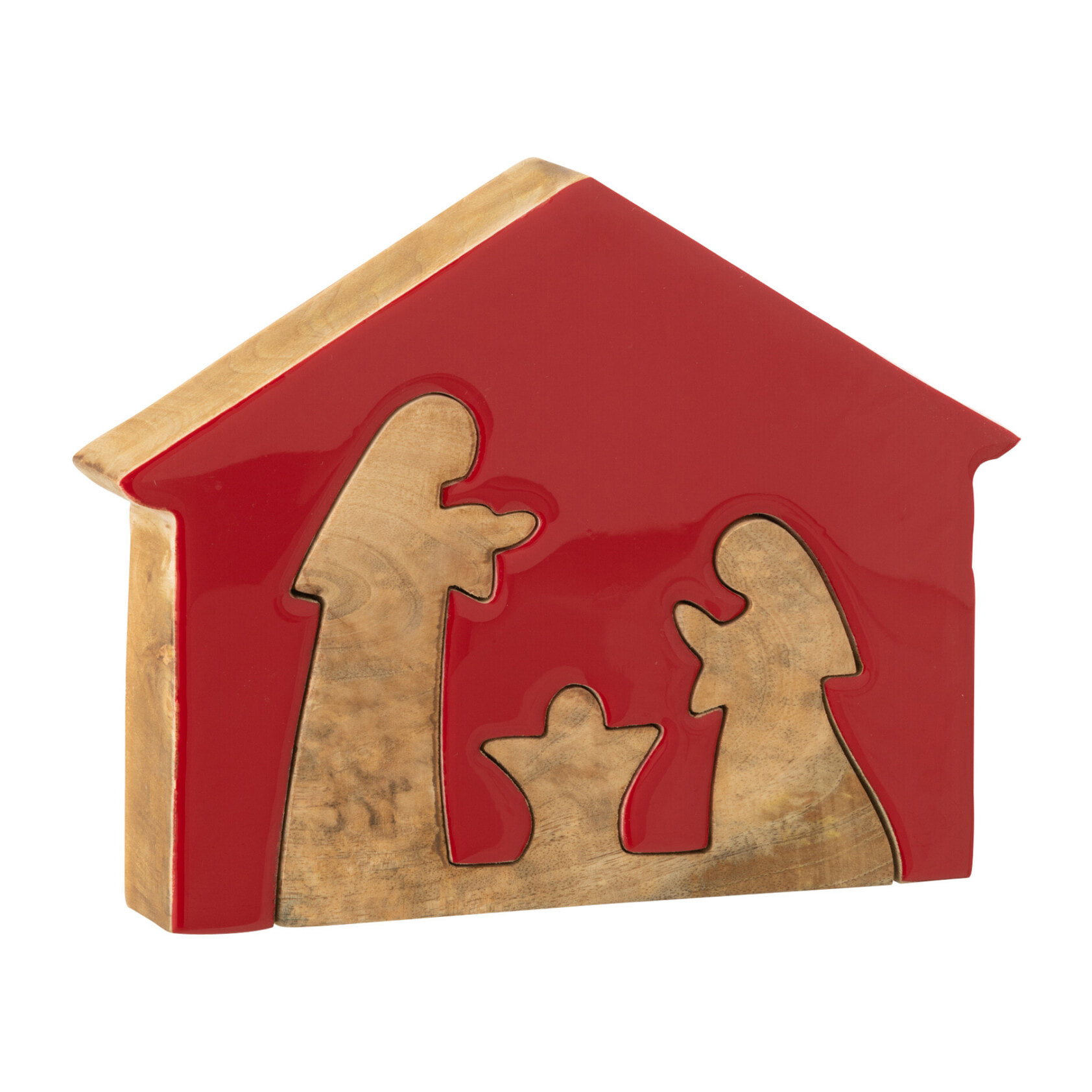 J-Line décoration Crèche Noël Maison - bois - rouge/naturel - large