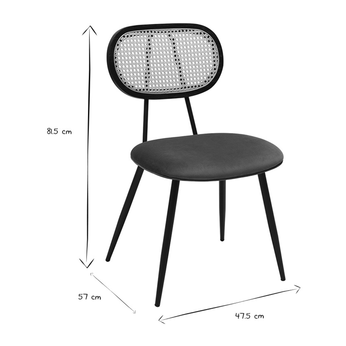 Chaises design en velours terre brûlée, métal noir et cannage rotin (lot de 2) SWANN