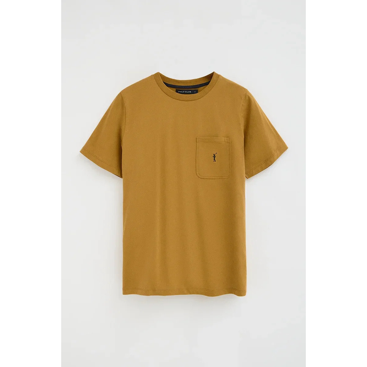 Camiseta color mostaza con bolsillo y logo Rigby Go