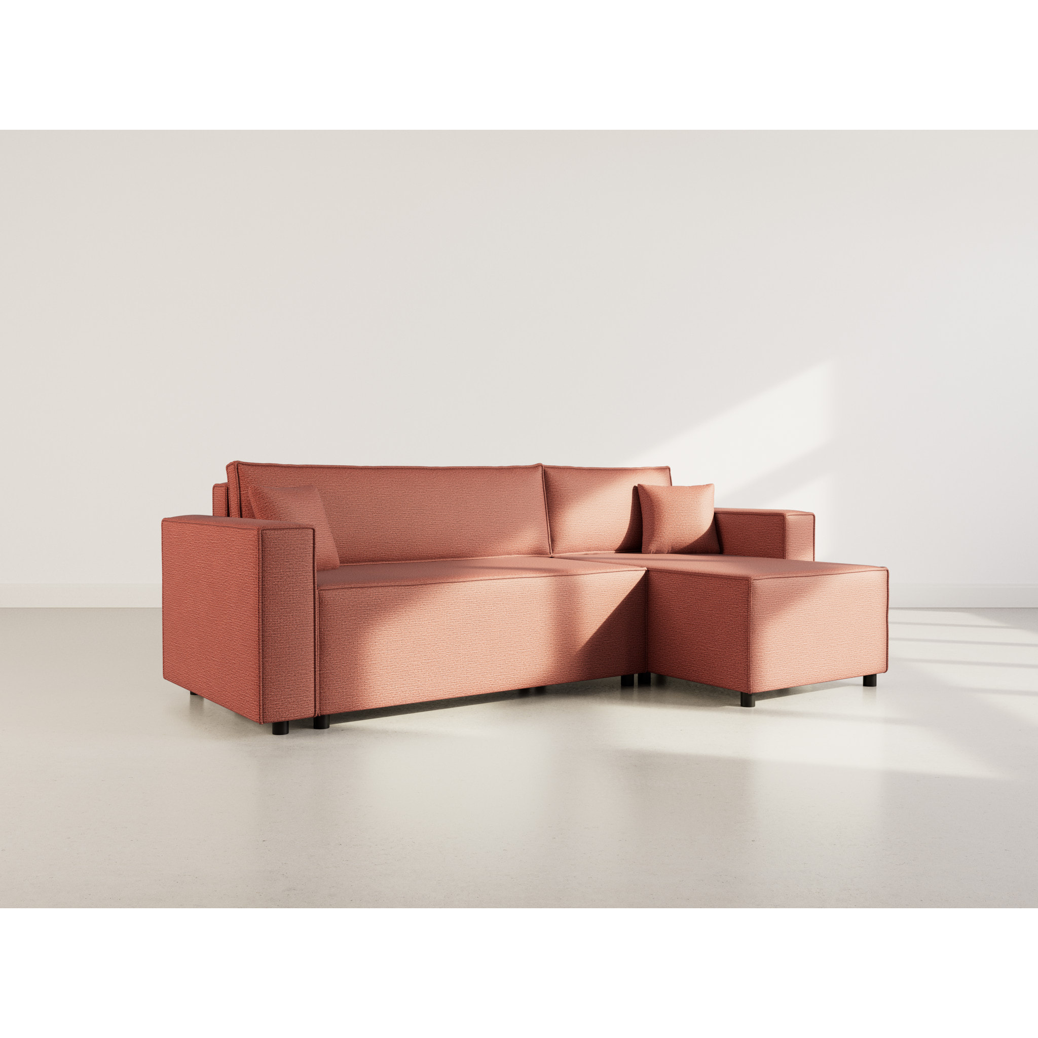 Jonas - canapé d'angle réversible 4 places convertible avec coffre en tissu texturé - Rose