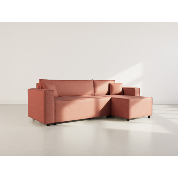 Jonas - canapé d'angle réversible 4 places convertible avec coffre en tissu texturé - Rose