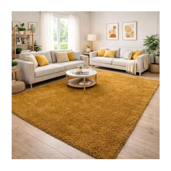 Tapis poils longs shaggy tissé motif uni RIBI