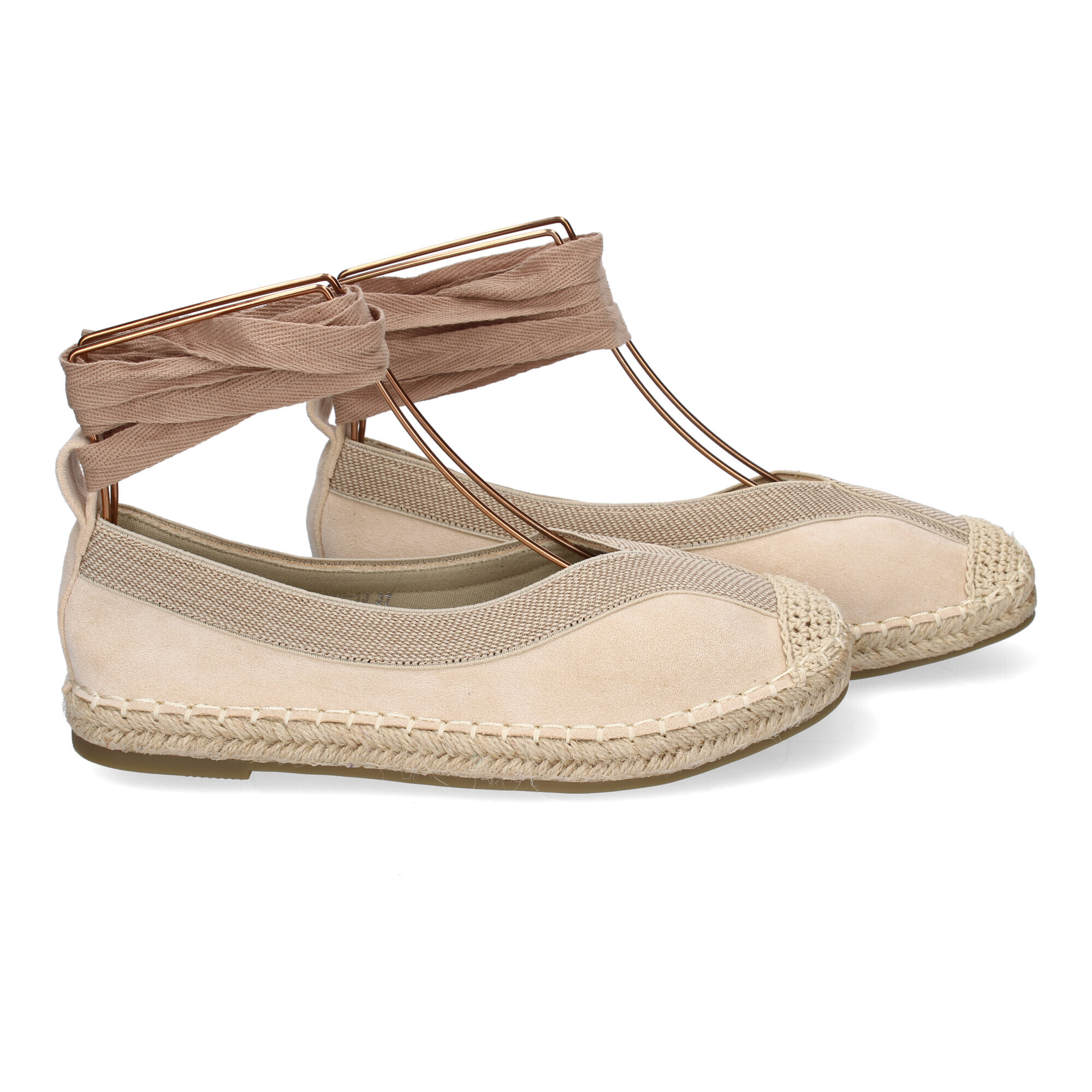 Bailarina de Mujer con Yute, Diseño Moderno con Puntera Bordada y Cintas