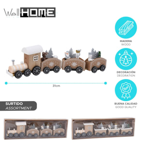 Juego de tren de madera en color natural 31x7,5x3,5cm - 2 diseños (surtido)