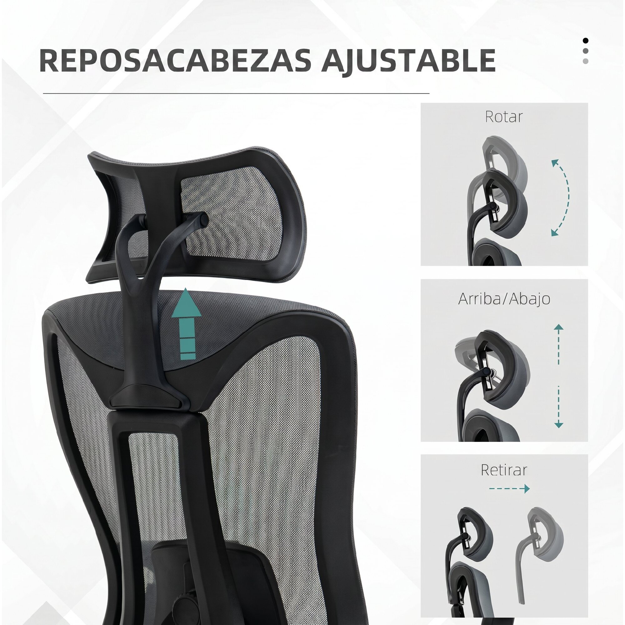 Vinsetto Silla de Oficina de Malla Silla de Escritorio Reclinable con Reposacabezas Ajustable Soporte Lumbar y Reposabrazos 3D Carga 150 kg 70x66x120-128 cm Gris