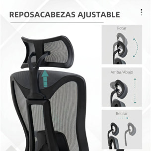 Vinsetto Silla de Oficina de Malla Silla de Escritorio Reclinable con Reposacabezas Ajustable Soporte Lumbar y Reposabrazos 3D Carga 150 kg 70x66x120-128 cm Gris