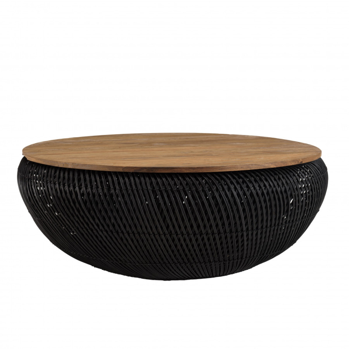 ALIDA - Table basse ronde 100x100cm en rotin noir plateau amovible