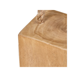 Butée de porte 14x14 cm en bois de teck avec anse en corde - ELDA