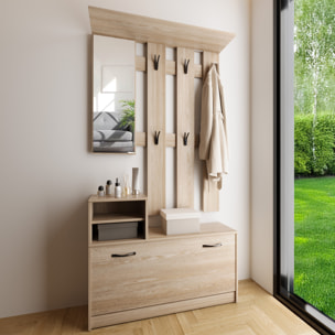 Set Di Mobili Da Ingresso Mobile Corridoio Specchio Scarpiera 6 Ganci Appendiabiti Guardaroba Arredo Arredamento Corridoio 160 x 85 x 24 Cm Rovere