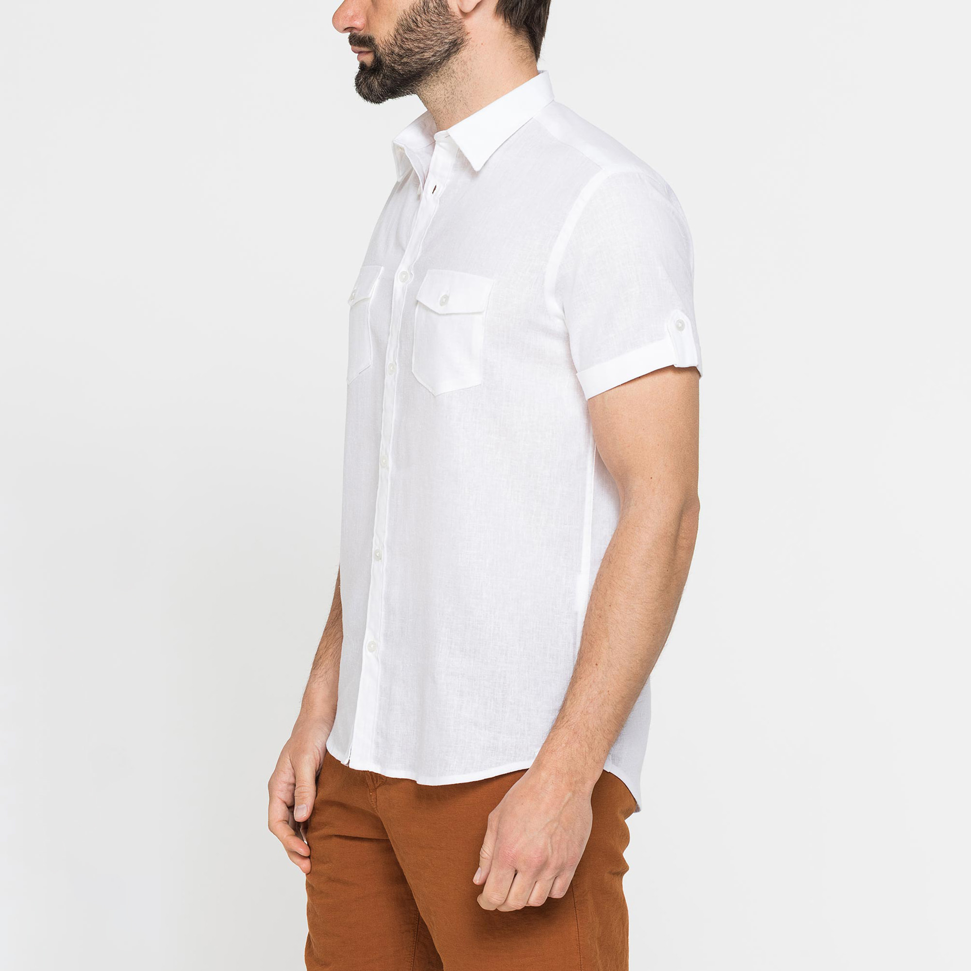 CAMICIA A MANICA CORTA IN TESSUTO DI LINO E LYOCELL