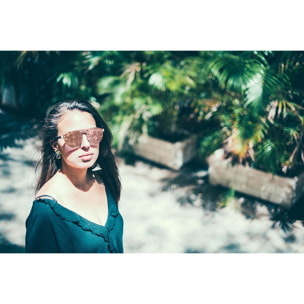 Gafas de sol OCEAN SAN MARINO - Gris sólido mate con patillas de metal dorado / Plana rosa revo