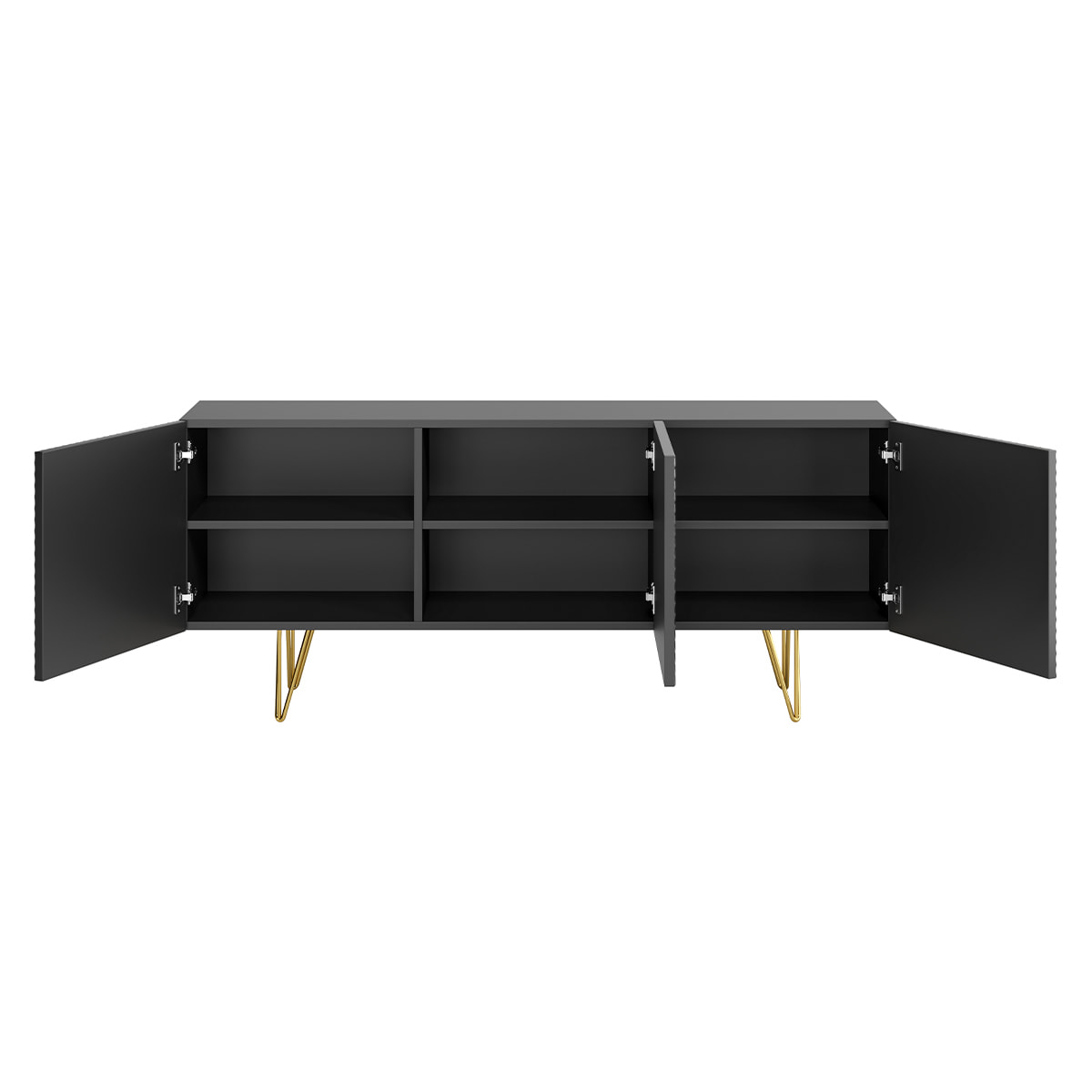 Buffet design gravé noir et métal doré 3 portes L160 cm OZEN