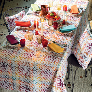 Nappe pur coton jacquard tissage poche multicolore Mille paves flamboyant