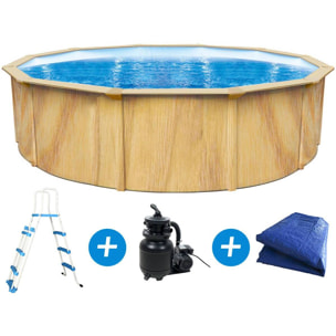 Piscine acier ronde aspect bois "Punta cana" - Ø 5.50 x 1.20 m