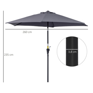 Parasol inclinable de jardin balcon terrasse manivelle toile polyester imperméabilisée haute densité 180 g/m² Ø2,7 x 2,35H m alu gris