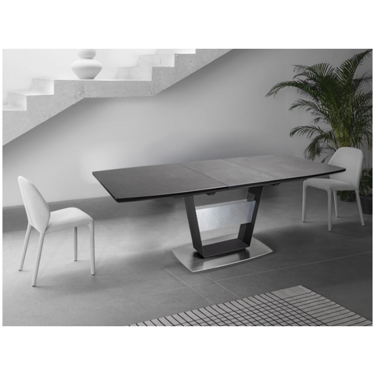 Table de repas extensible 160/210 cm céramique gris piétement métal - VALENCIA