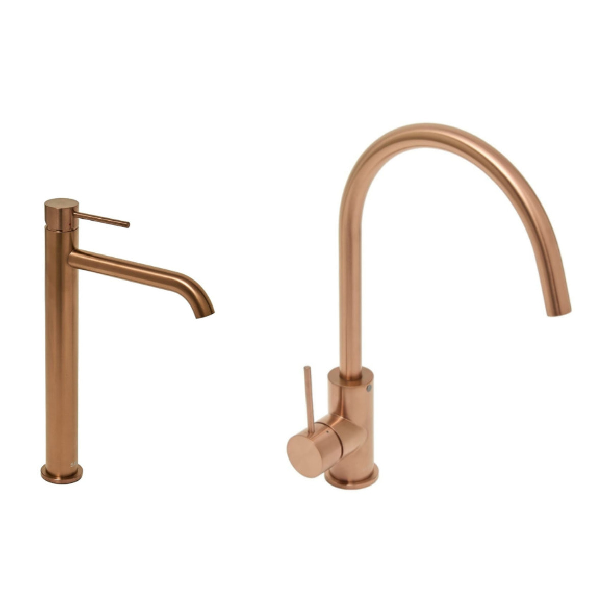Aurum set mitigeur lavabo haut acier inoxydable + mitigeur cuisine avec bras pivotant, or rose (SATBR2805BRG)
