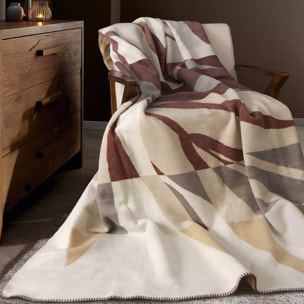 Plaid coton mélangé 415 g/m² motif jacquard beige bordeaux Versus terre