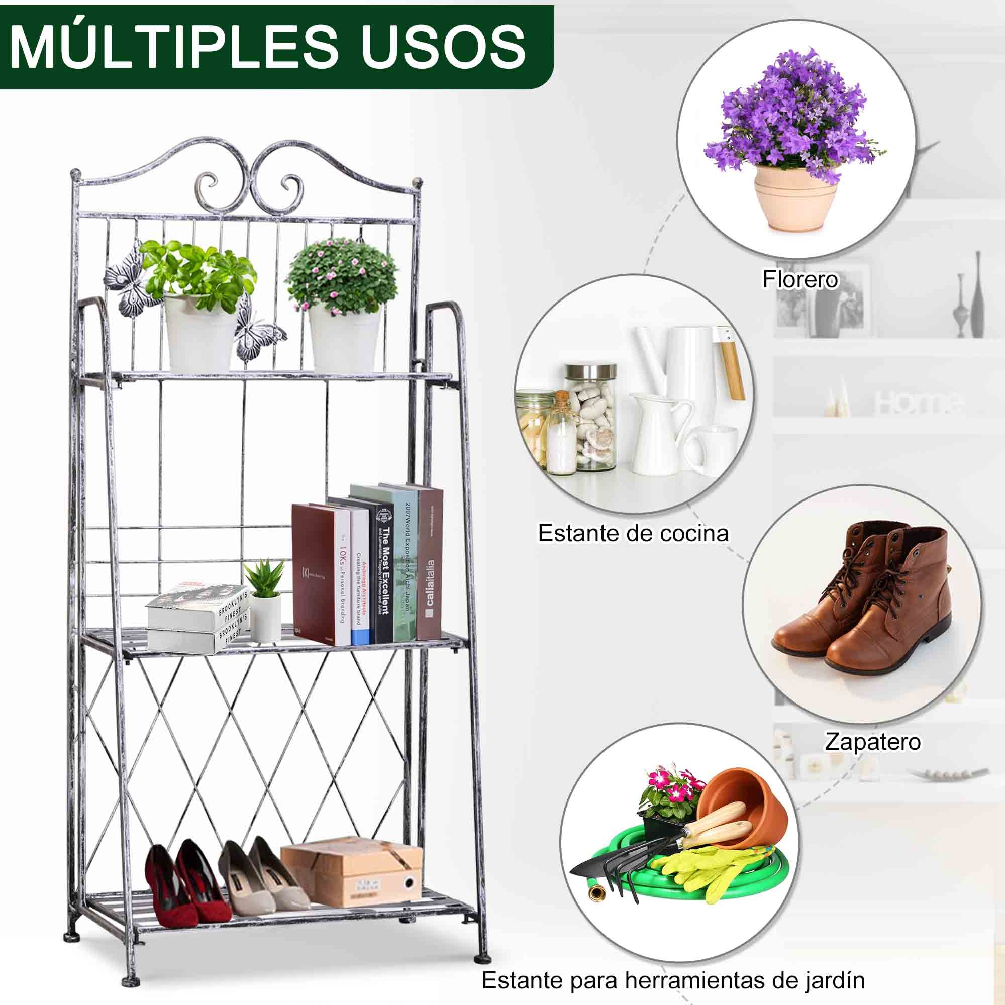 Estantería para Plantas Plegable Soporte para Plantas de 3 Niveles con Estructura de Metal Soporte para Macetas para Interior y Exterior Gris Plateado