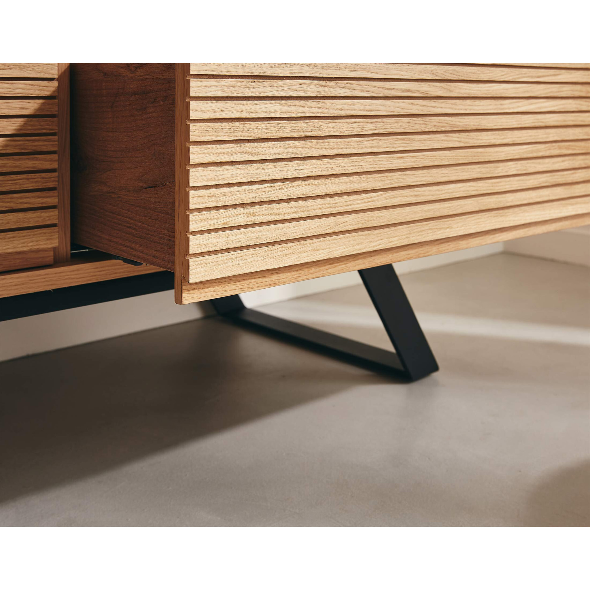 Zapallar - meuble TV - bois et noir - 206 cm - Bois / Noir