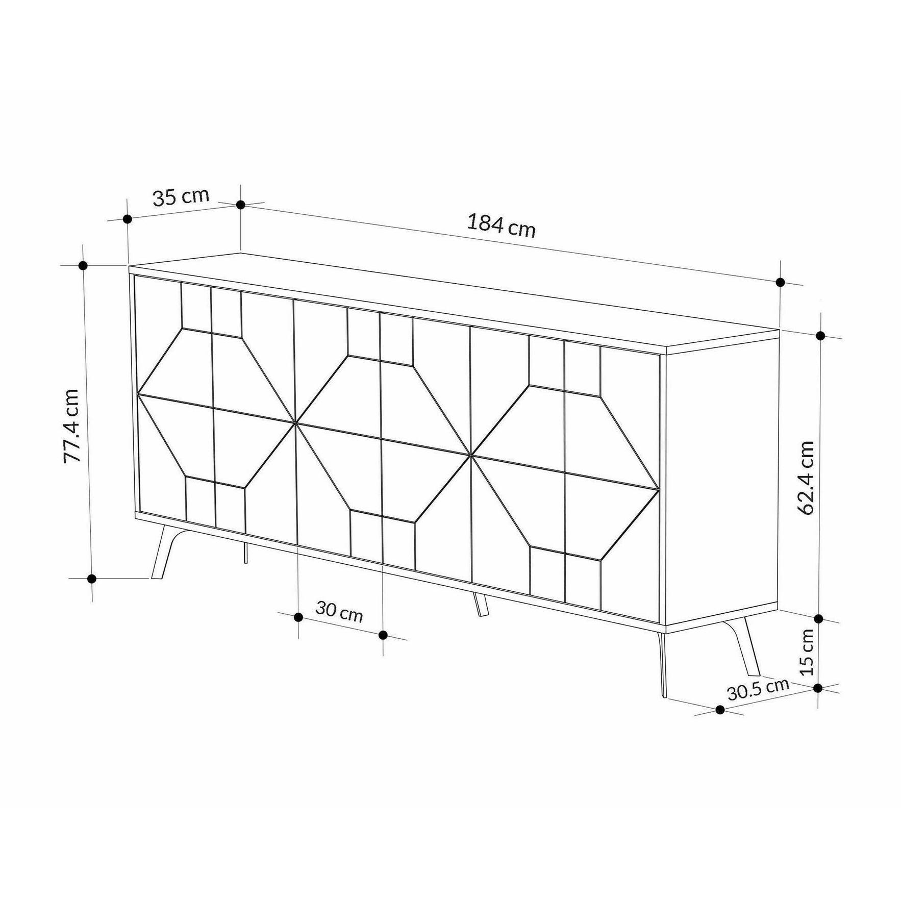 Credenza Dlabrocc, Buffet da soggiorno, Madia da salotto, Dispensa da cucina, 184x35h77 cm, Bianco