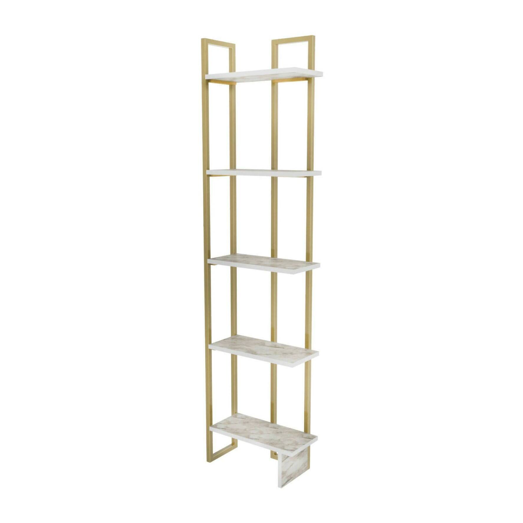 Libreria Dbradari, Scaffale da ufficio, Mobile portalibri, Biblioteca, 45x22h180 cm, Bianco e Oro