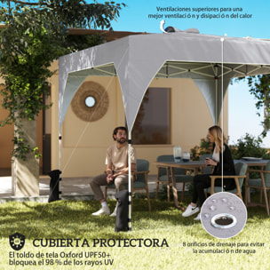 Carpa Plegable 3x3 m, Pop-up, Cenador Pabellón de Jardín con Ventilación Superior, Bloqueo Central, UPF50+, Altura Ajustable 3 Niveles, Bolsa Transporte con Ruedas, Sacos de Arena, Gris