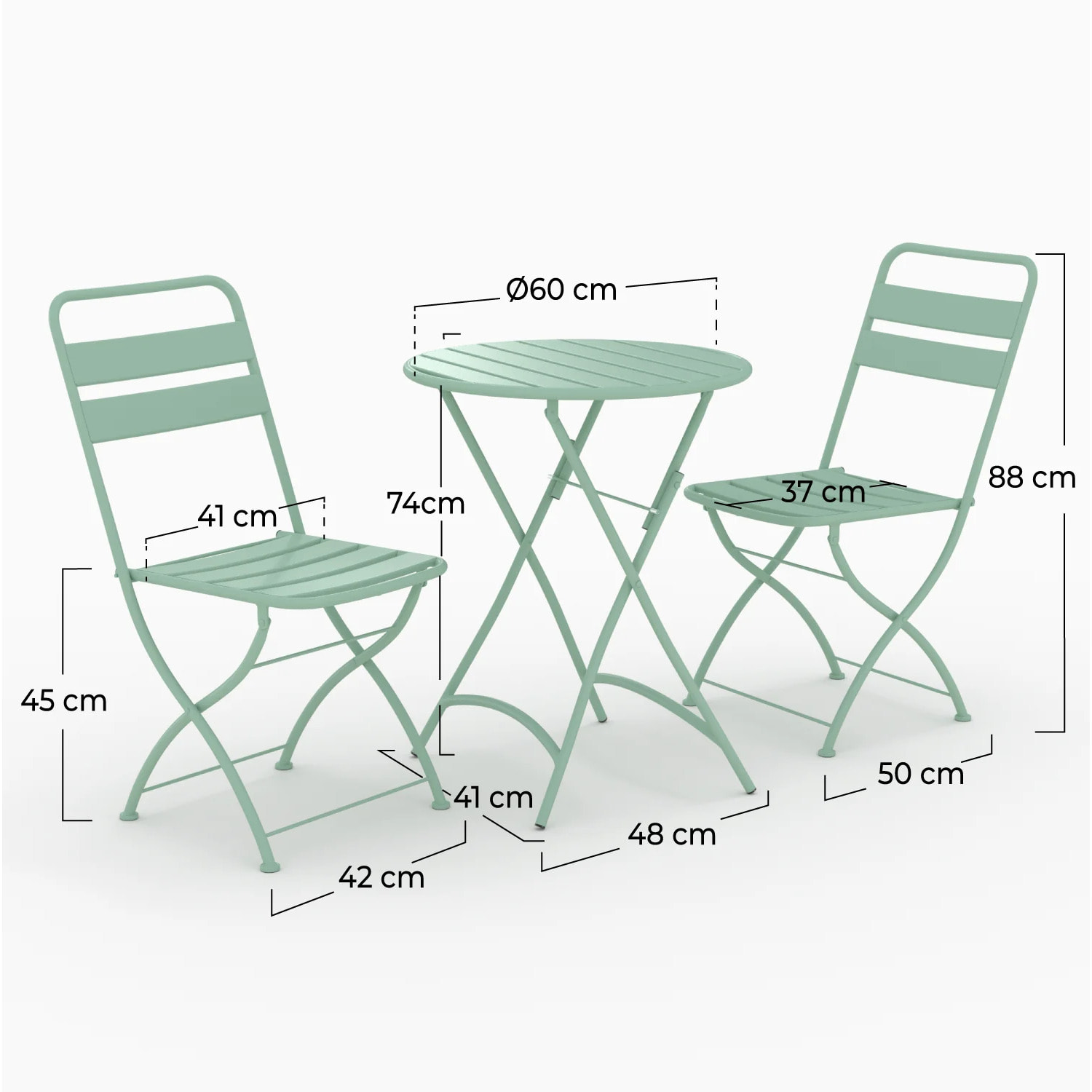 Table ronde et chaises de jardin pliantes 2 places en métal vert - Yumi
