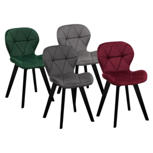 Chaises Daisy en velours mix de couleurs : 1x vert, 1x gris clair, 1x gris foncé et 1x bordeaux - lot de 4
