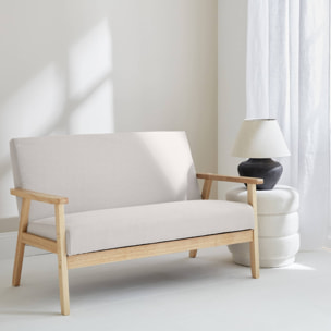 Banquette canapé en bois et tissu crème. Isak. L 114 x P 69.5 x H 73cm