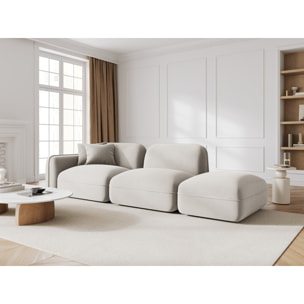 Canapé modulable droit "Lucien" 3 places en velours beige clair