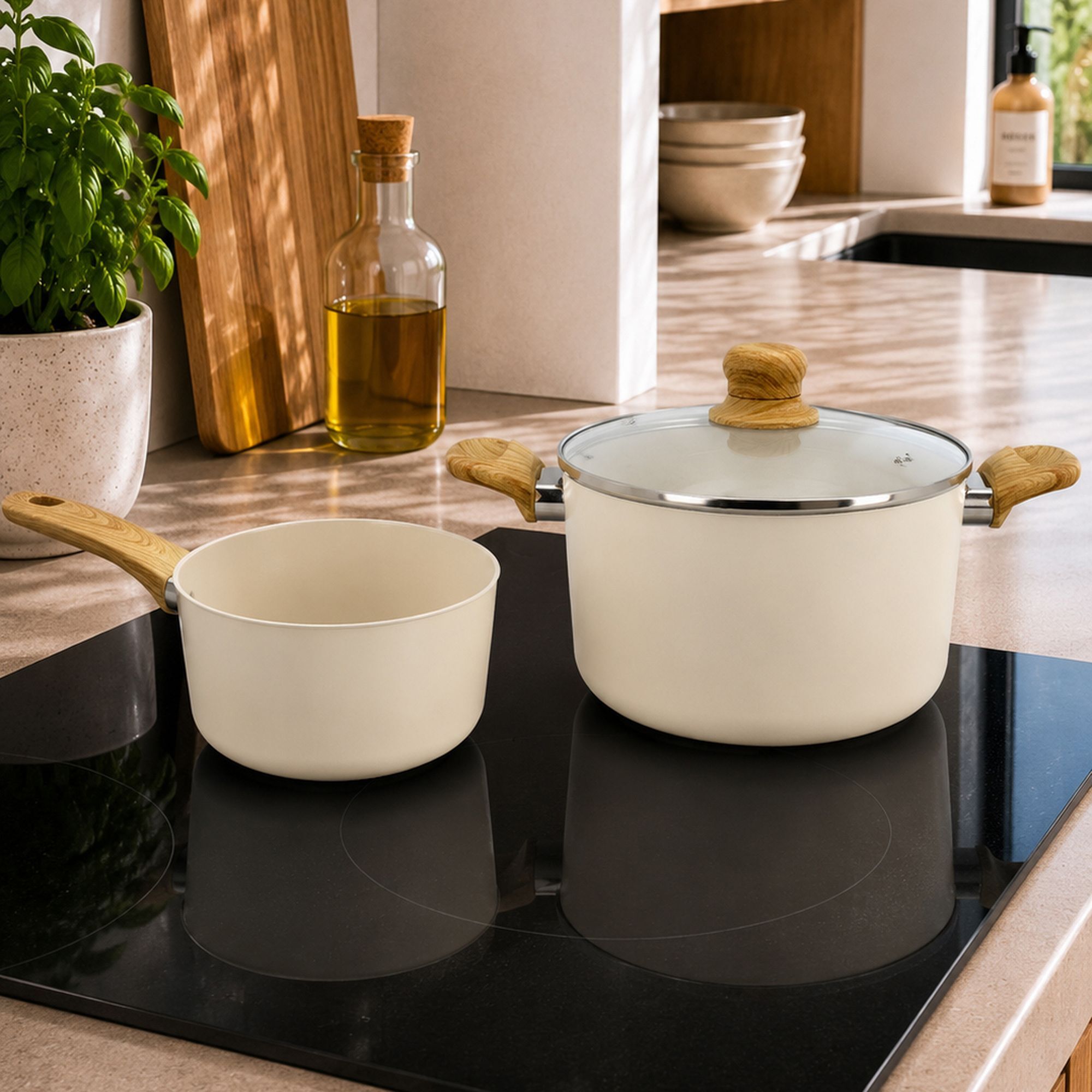 Batterie de cuisine 7 pièces en céramique crème - tous feux CRÈME