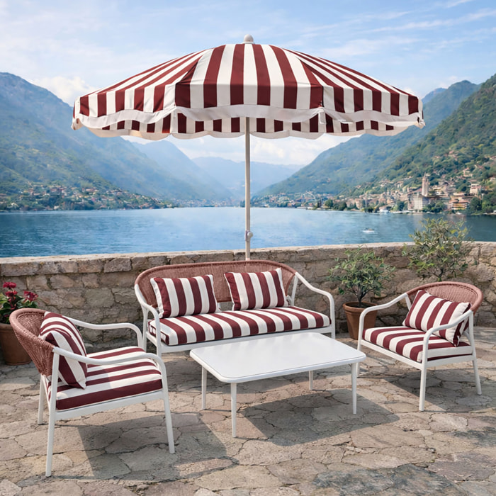 Salon de jardin 4 places en métal et coussin en tissu rouge POSITANO