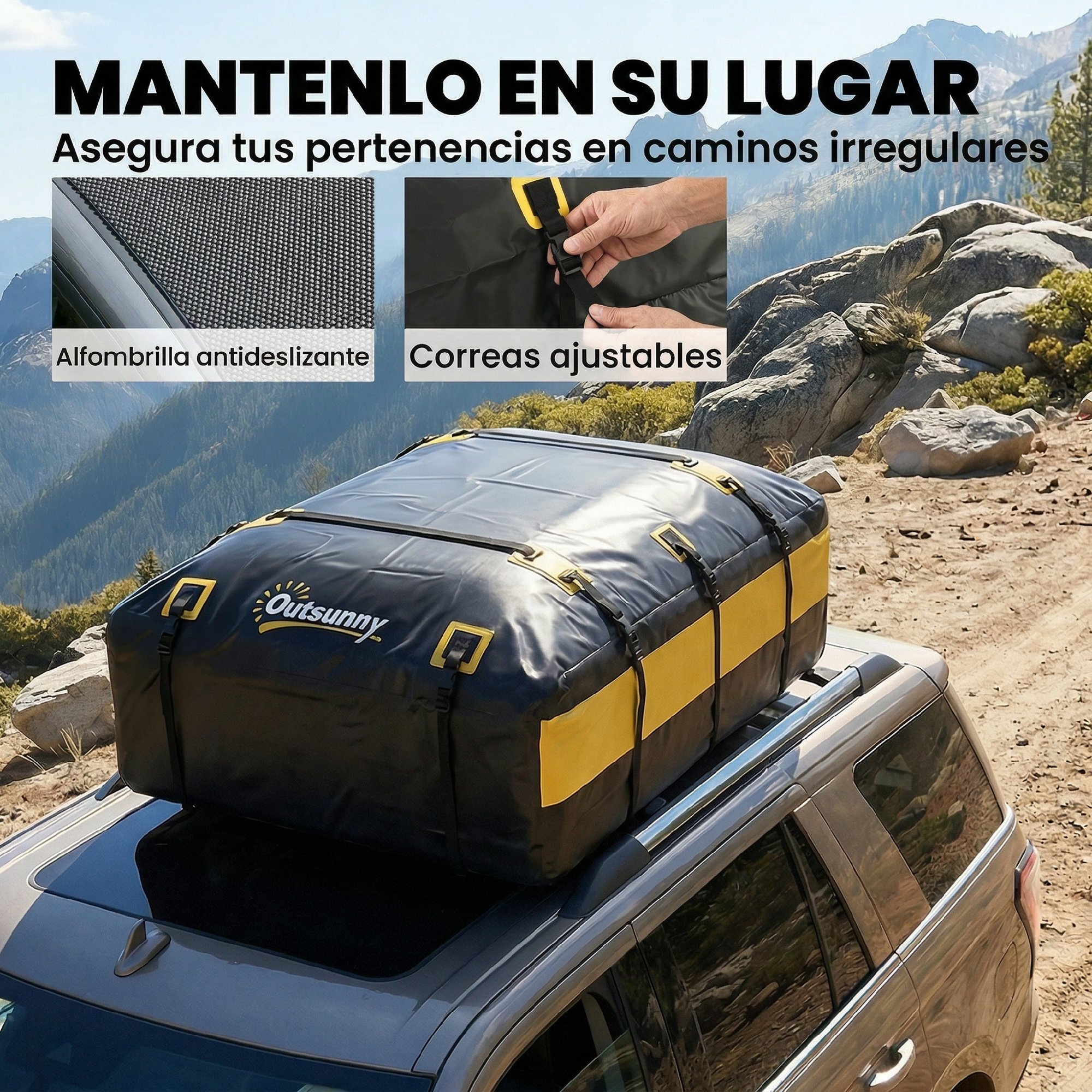 Bolsa de Techo para Coche 594L, Impermeable, Cofre de Techo para Coche con 6 Correas Ajustables, Alfombrilla Antideslizante, Ganchos, Adecuada para Todos Los Vehículos con/sin Portaequipajes