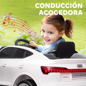 Coche Eléctrico para Niños de +3 Años Audi E-tron, Coche de Batería 12V con Mando a Distancia, Faros LED, Bocina, Música, USB, Apertura de Puerta y Velocidad 3-5 km/h, Blanco