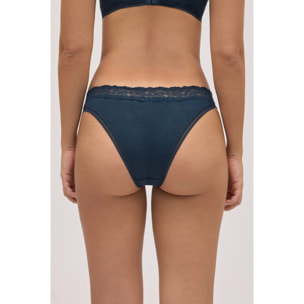 Slip brasiliano a coste con pizzo blu navy