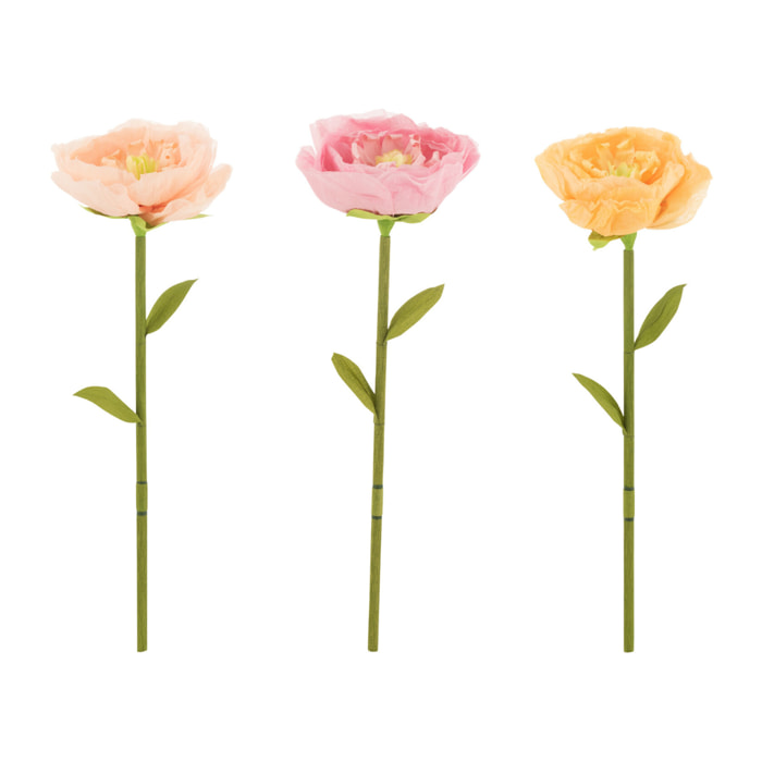 J-Line décoration Fleurs - papier - rose/pêche/jaune - small - 3 pièces