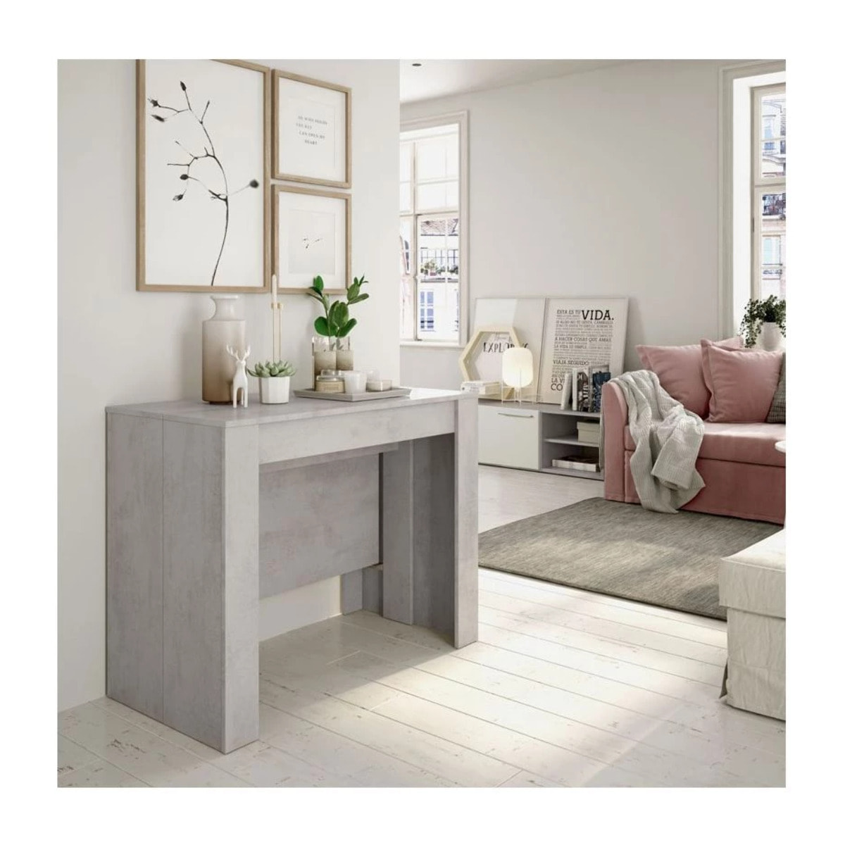 Mesa consola extensible Kendra Cemento