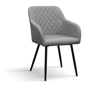 Set di 4 sedie LISBONA in tessuto grigio e gambe in metallo nero, con braccioli