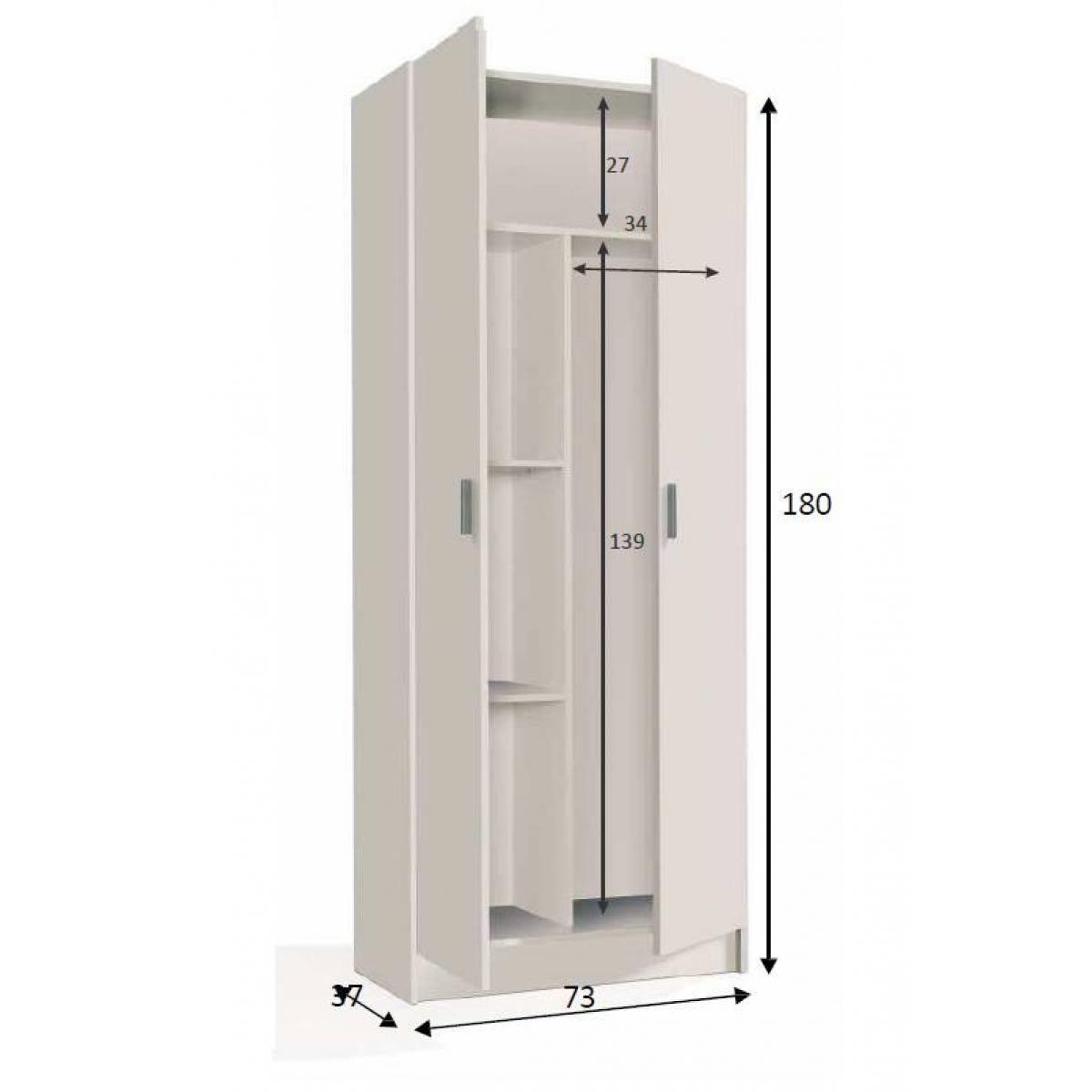 Armadio multiuso Charleston, Mobile portascope a 2 ante, Scarpiera con ripiani, Guardaroba portascope, cm73x37h180, Bianco