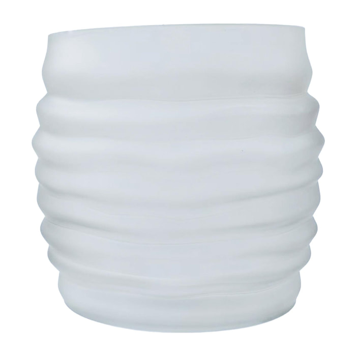 Vaso Ovale Righe Rilievo H18 Cm - Pezzi 2 - 20X18X8cm - Colore: Bianco - Bianchi Dino - Decori Casa E Complementi