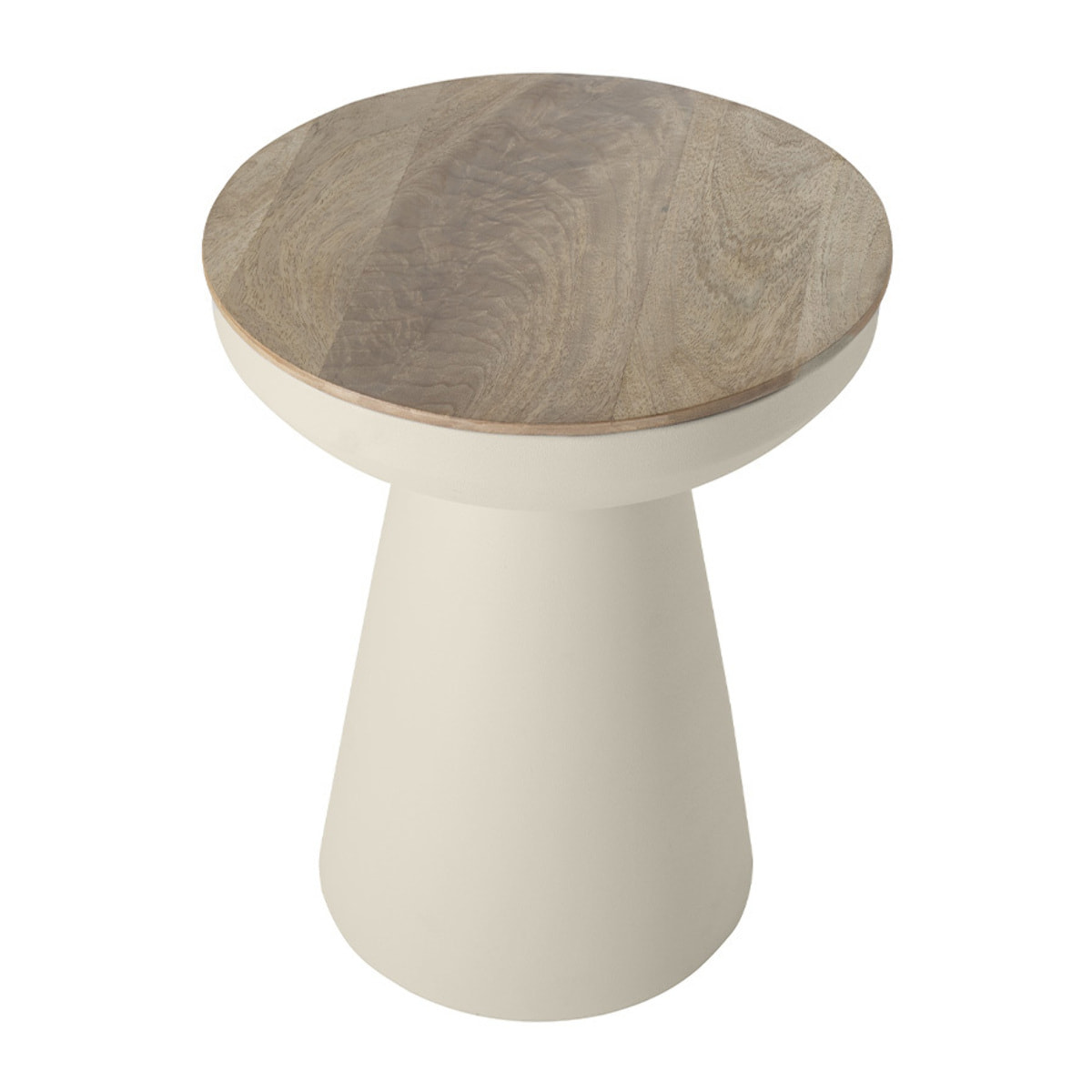 Table d'appoint ronde design avec rangement en métal grège et bois manguier massif H52 cm TAM