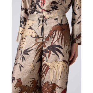 Oltre - Pantalones palazzo de satén estampado - Beige