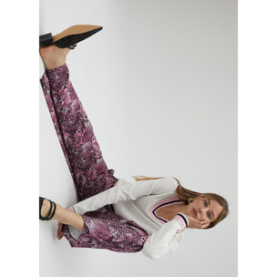 Pantalone a gamba dritta rosa animalier