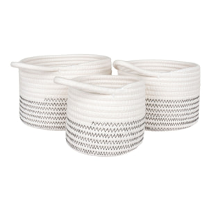 Set 3 cestini Algar in cotone bianco/grigio