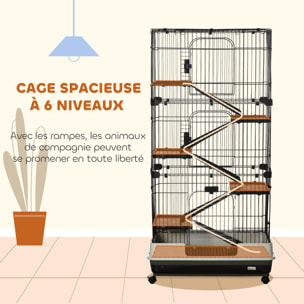 Cage pour cochons d'Inde chinchilla rongeur sur roulettes - 5 étages, 3 portes, plateau déjection - noir gris