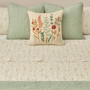 Sábana encimera algodón percal 180 hilos floral Rita color verde 100% Algodón percal
