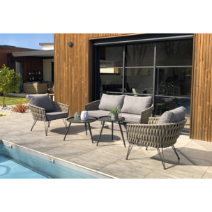 CAPRI - Salon de jardin 4 places en corde tissée et acier